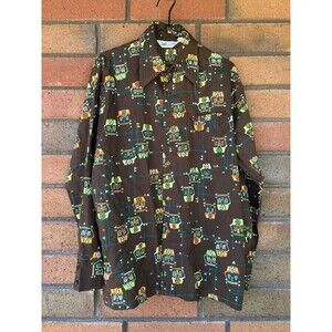 1970's Vintage Lancer California Disco leisure shirt Men's L‎ Happy Houses Retro